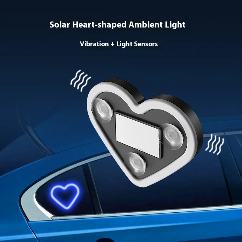 Solar-Operated Heart-Shaped Plastic LED Neon Atmosphere Light Window Decoration for Cars Love Theme Exterior Accessory
