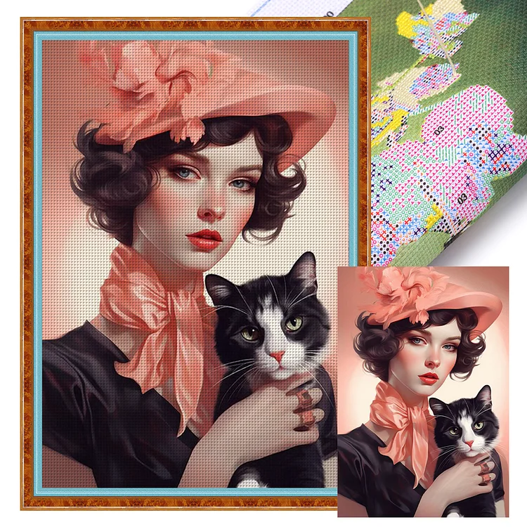 【Huacan Brand】Cat And Lady 11CT Stamped Cross Stitch 40*60CM