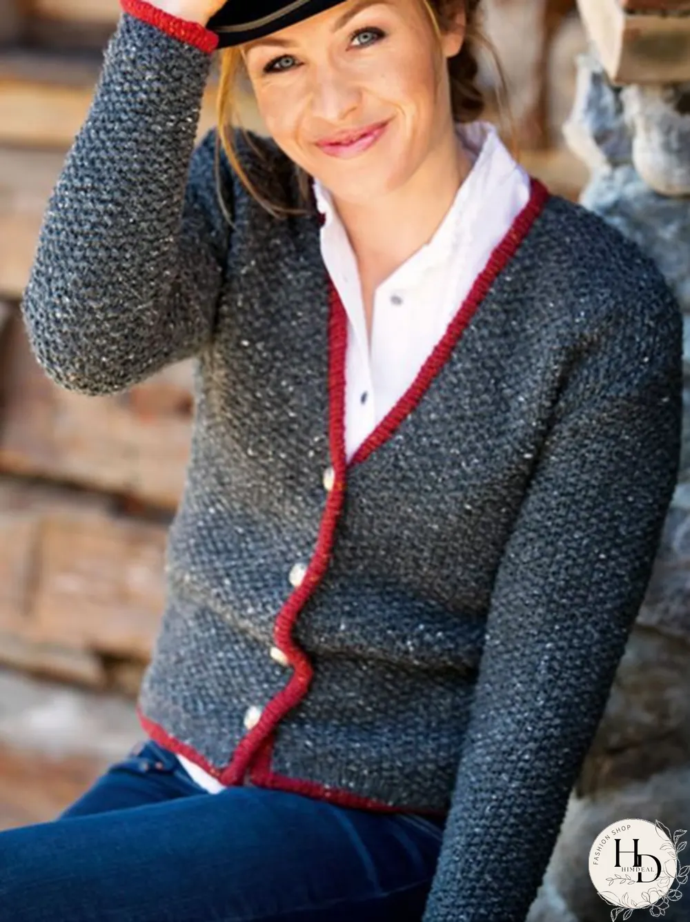 Gray Long Sleeve V Neck Sweater