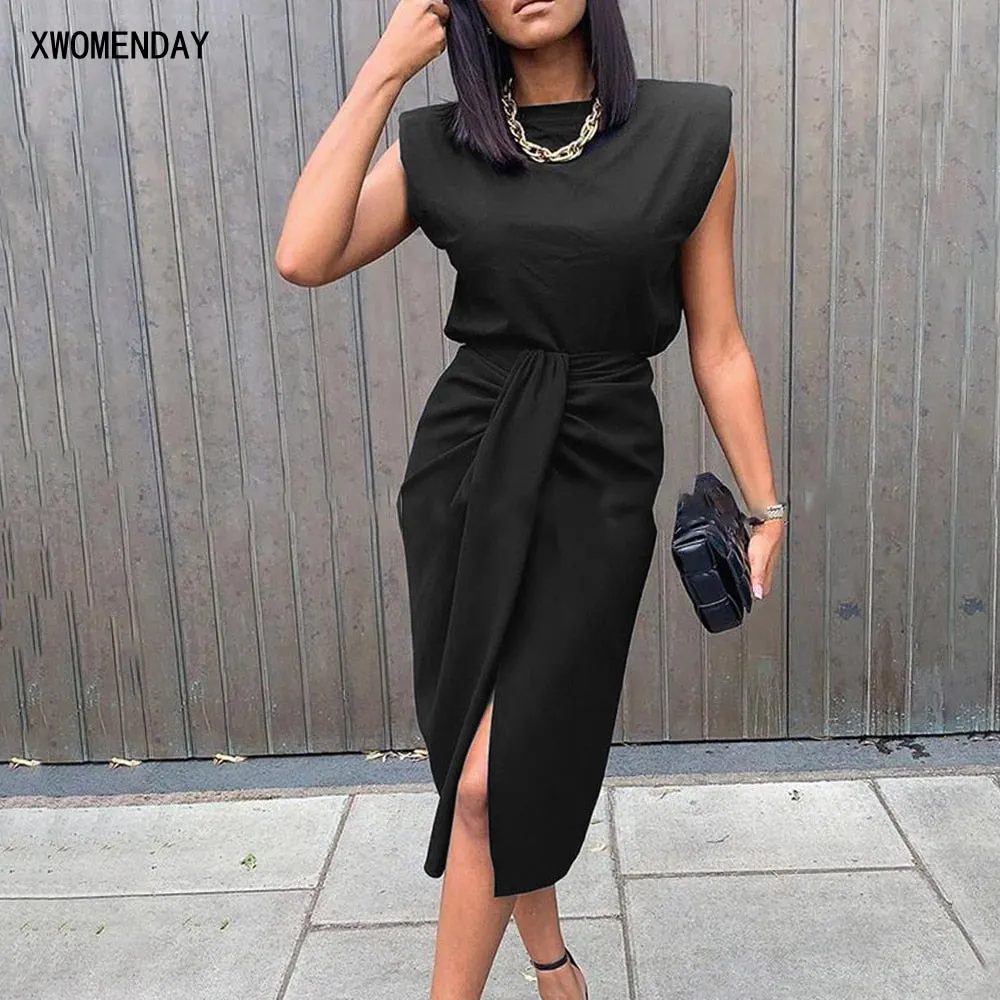2021 fashion vest suit two-piece ladies high waist elegant black front split office clothes suit female matching suit