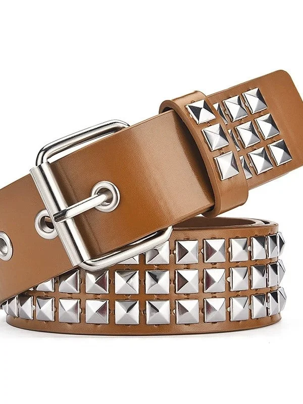 Brownm Pop belt with metal decoration and eyelet buckle