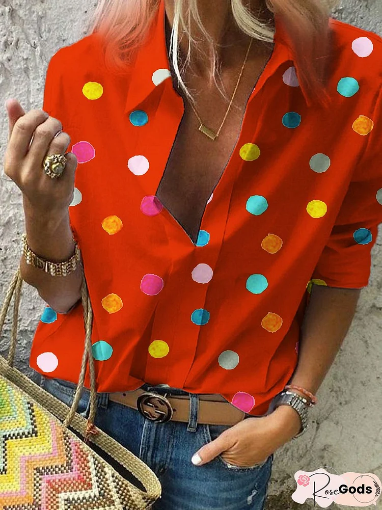 Casual Long Sleeve Polka Dots Boho Blouse