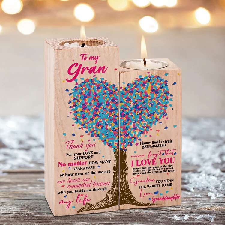 To My Grandma/Nanny/Nan Family Tree Candle Holder You Mean The World To Me Wood Candlesticks Gifts for Grandma