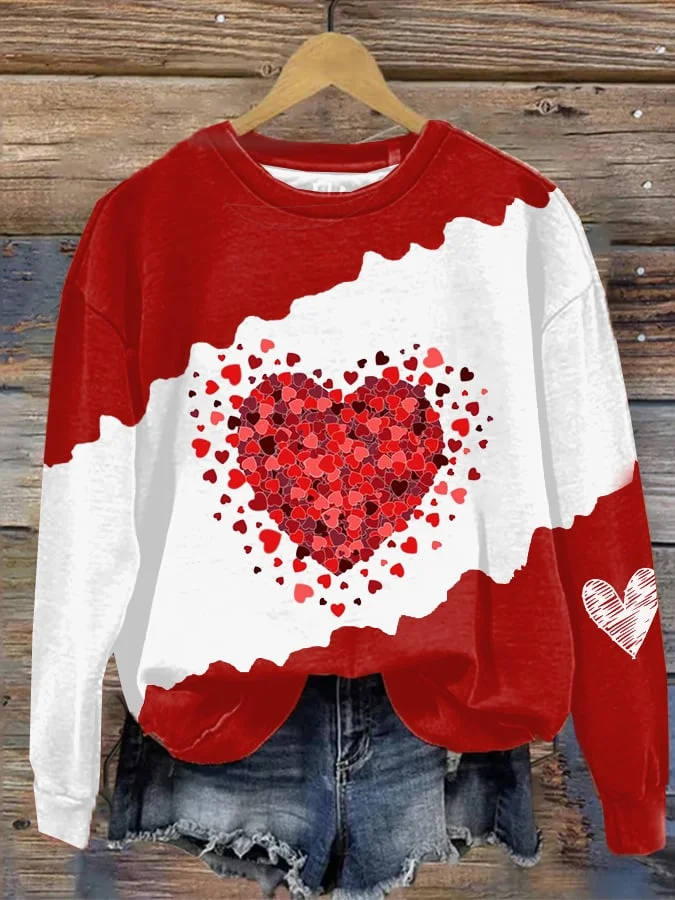 Women's Valentine's Day Love Print Round Neck Sweatshirt