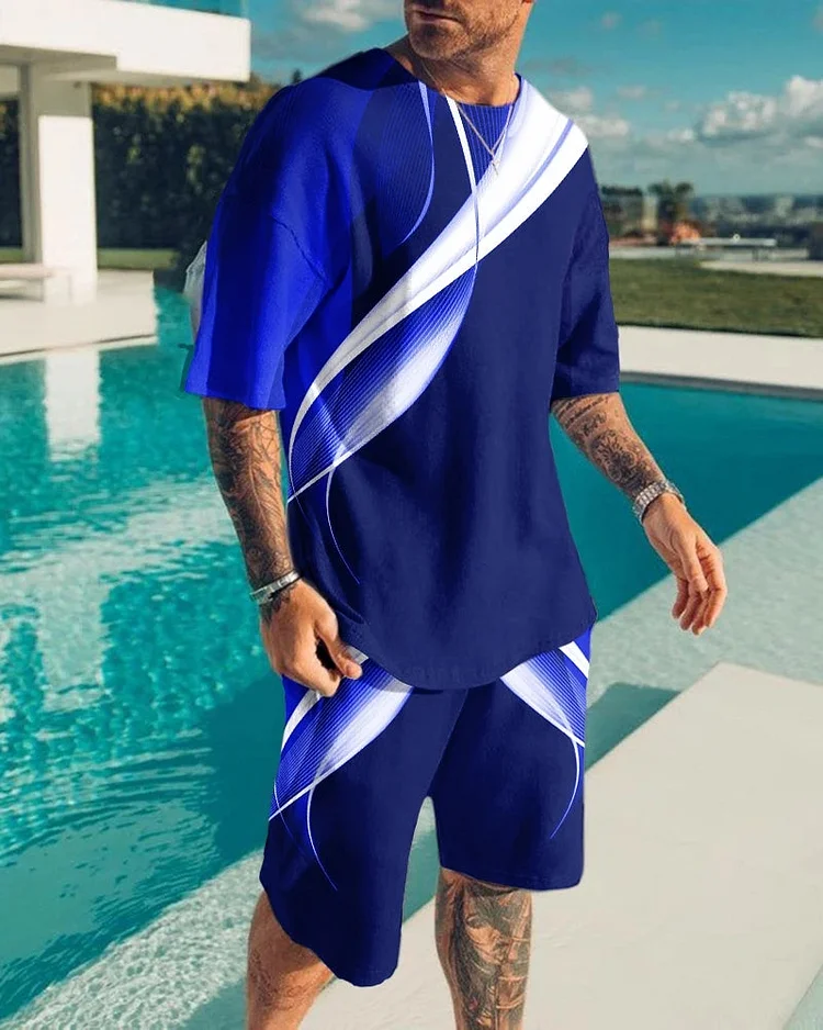 Men's Round Neck Abstract Line Suit