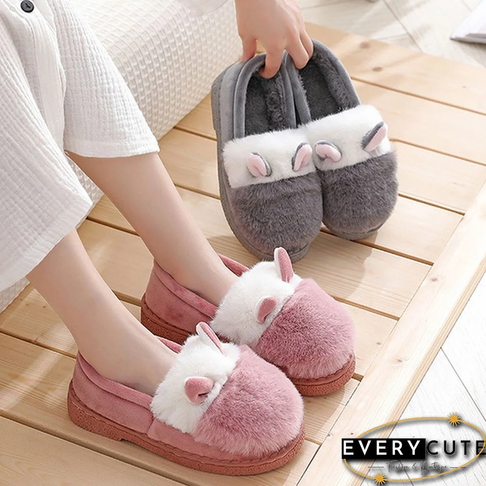 Fashion Autumn Winter Cotton Slippers Rabbit Ear Home Indoor Slippers Winter Warm Shoes Womens Cute Plush Slippers Office Shoes