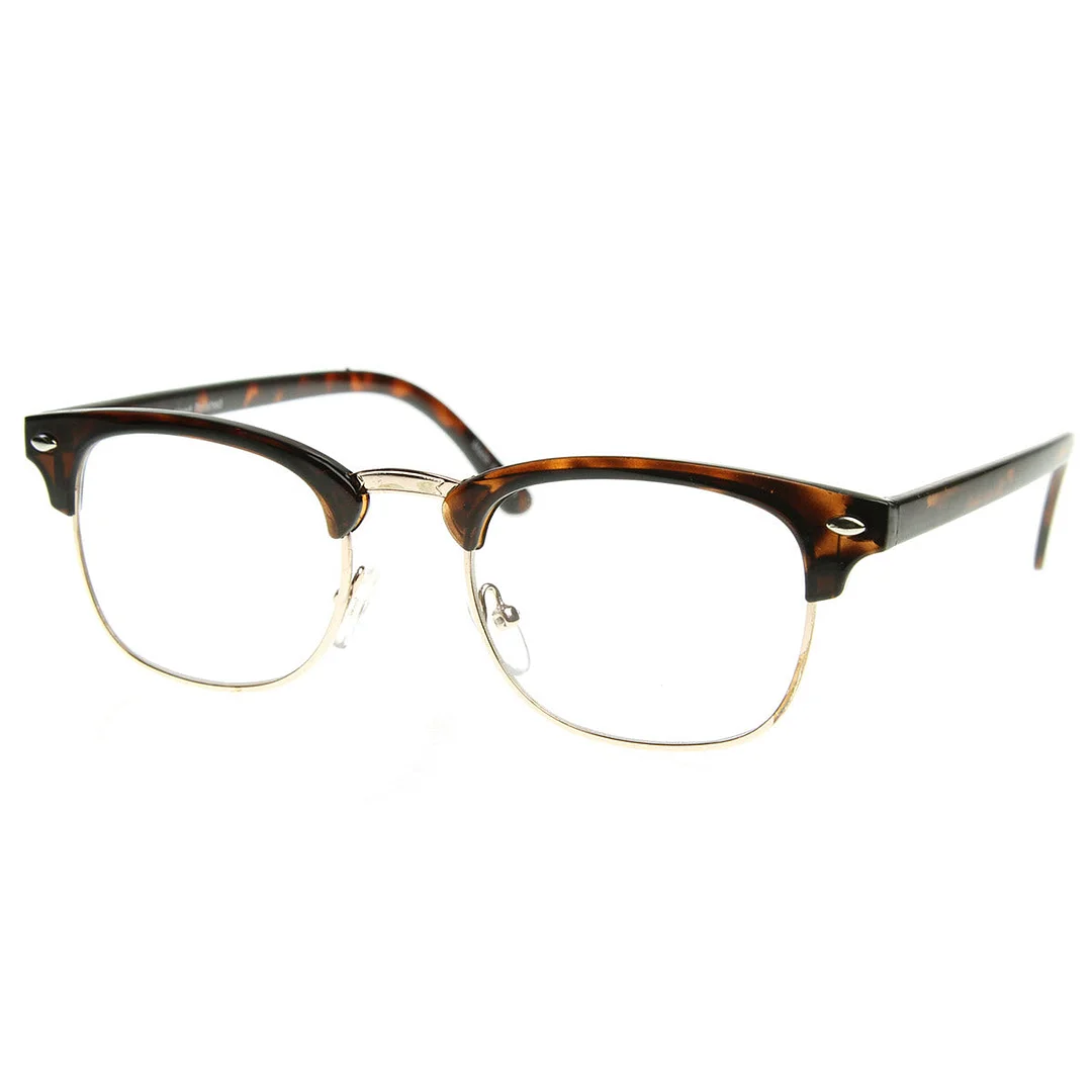 Vintage Inspired Classic Half Frame Horn Rimmed Clear Lens Glasses