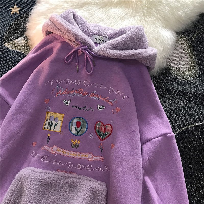 Cartoonh Hop Streetwear Letter Printed Hoodies Women Sweatshirt Plus Size Clothes for Teens Harajuku Girl Kawaii Patchwork Designer