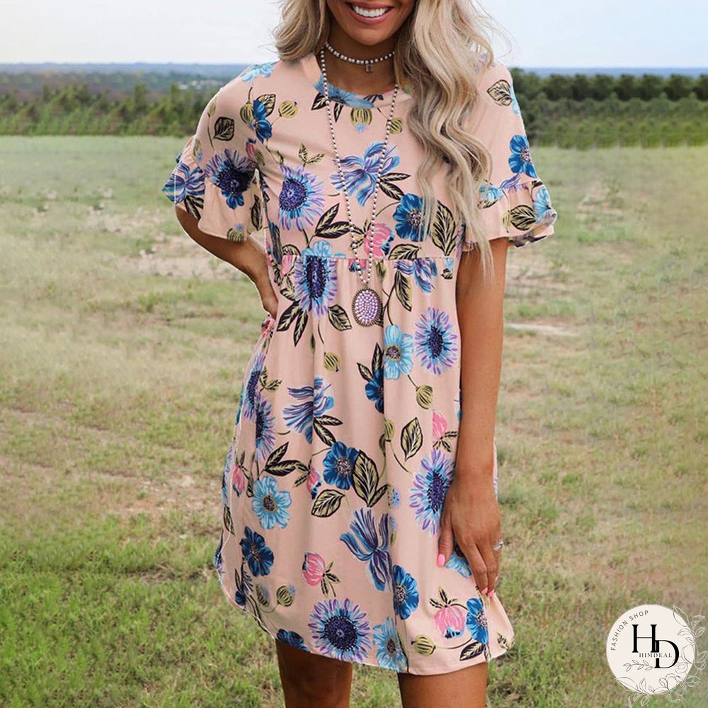 Round Neck Pullover Knee Length Dress