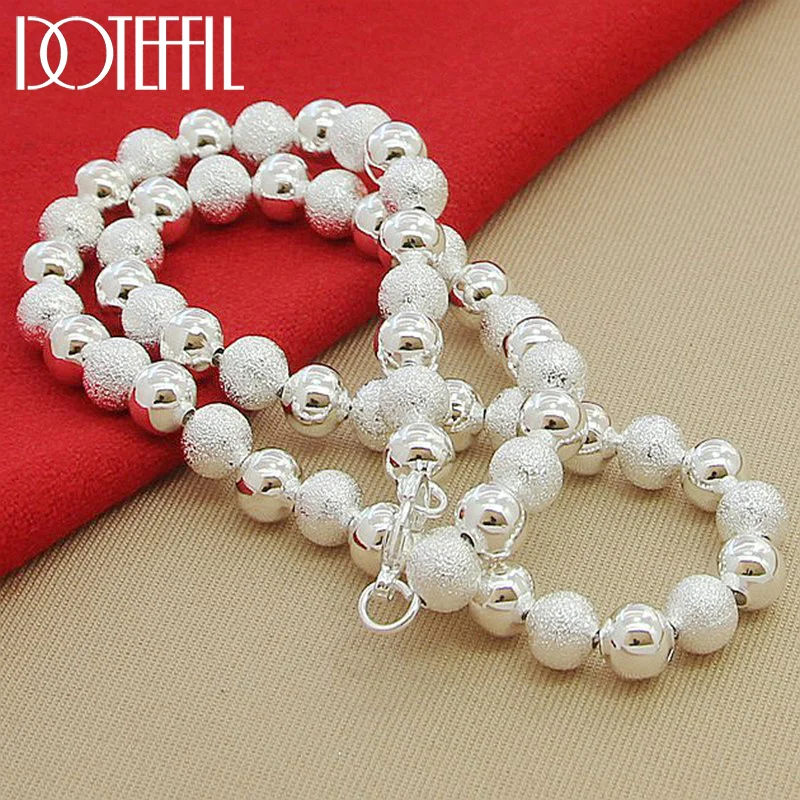 DOTEFFIL 925 Sterling Silver 8mm Beads Matte Smooth Chain Necklace For Woman Jewelry