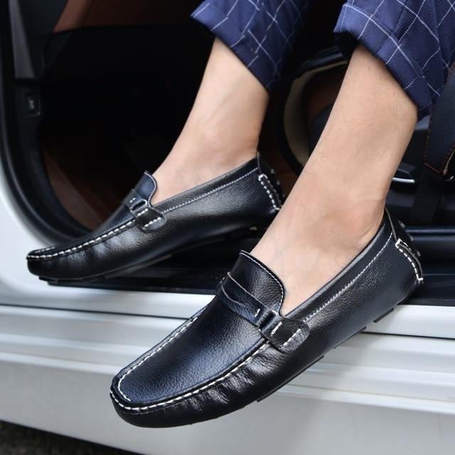 Comfortable Casual Shoes Loafers Men Shoe Quality Split Leather Shoes Men Flats Moccasins Driver Walking shoes | EGEMISS