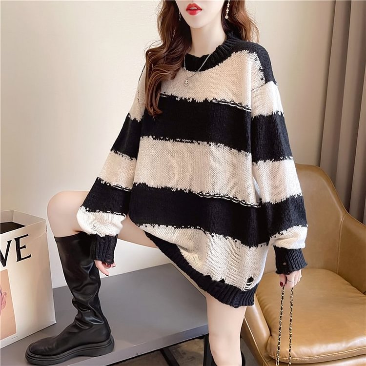 Long Sleeve Knitted Striped Sweater