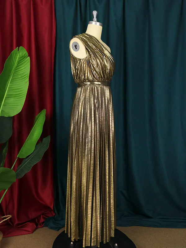 Skinny Asymmetric Shiny Solid Color Split-Joint One-Shoulder Evening Dresses Mini Dresses