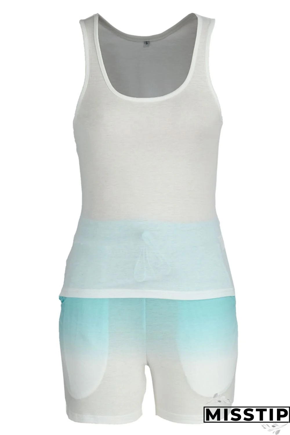 Fluorescent Green Casual Gradual Change Print Patchwork U Neck Sleeveless Two Pieces