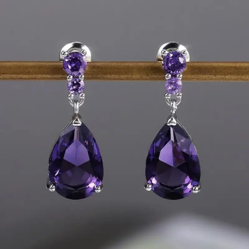 exquisite waterdrop amethyst drop earrings for women engagement wedding jewelry lover birthday gift details 0