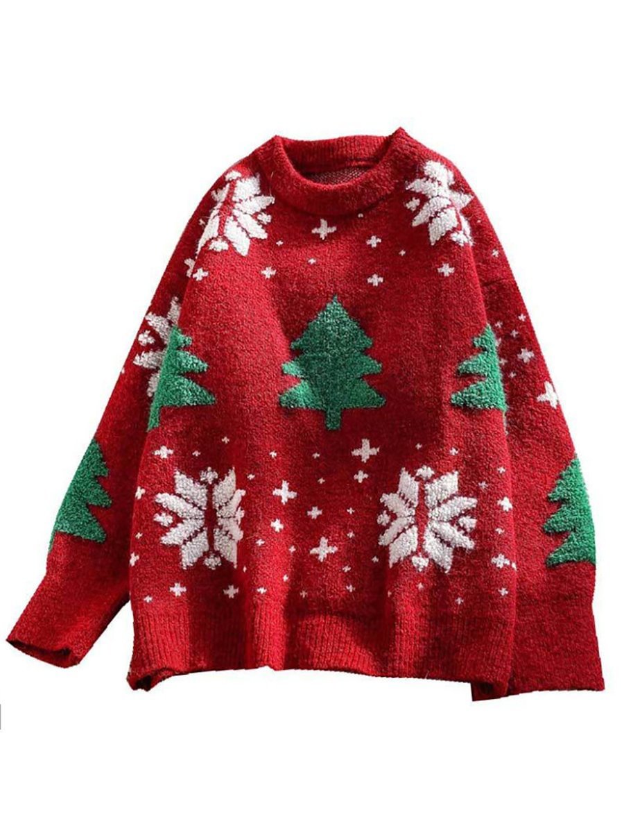 Women's Sweater Loose Pullover Printed Knitted Casual Ugly Christmas Sweaters