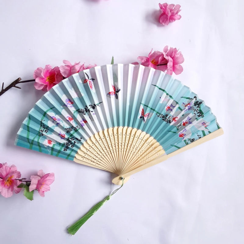 3 Pieces Ancient Style Folding Fan Female Classical Tassel Silk Fan Chinese Style Small Fan Portable Dance Craft National Fashion Fan Student Fan