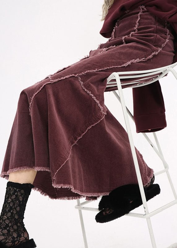Art Red Wraped Patchwork Corduroy Skirt Winter CK114- Fabulory