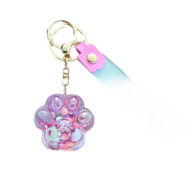 Cartoon Oil Floating Liquid Quicksand Bottle Cat Claw Keychain Pendant Cute Trendy Car Bag Decorative Gift