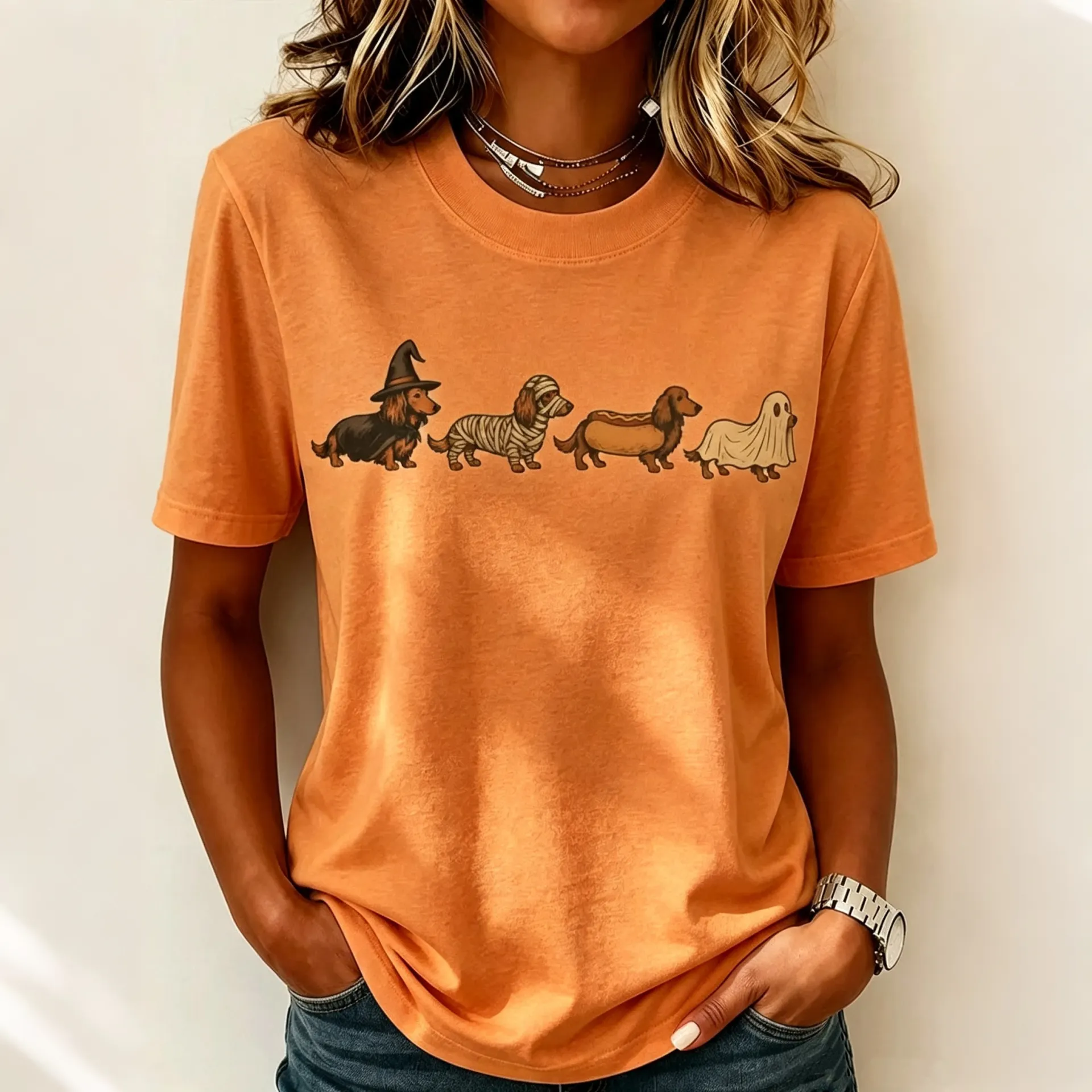 Women's Halloween Dog Print Casual T-shirt artswardrobe