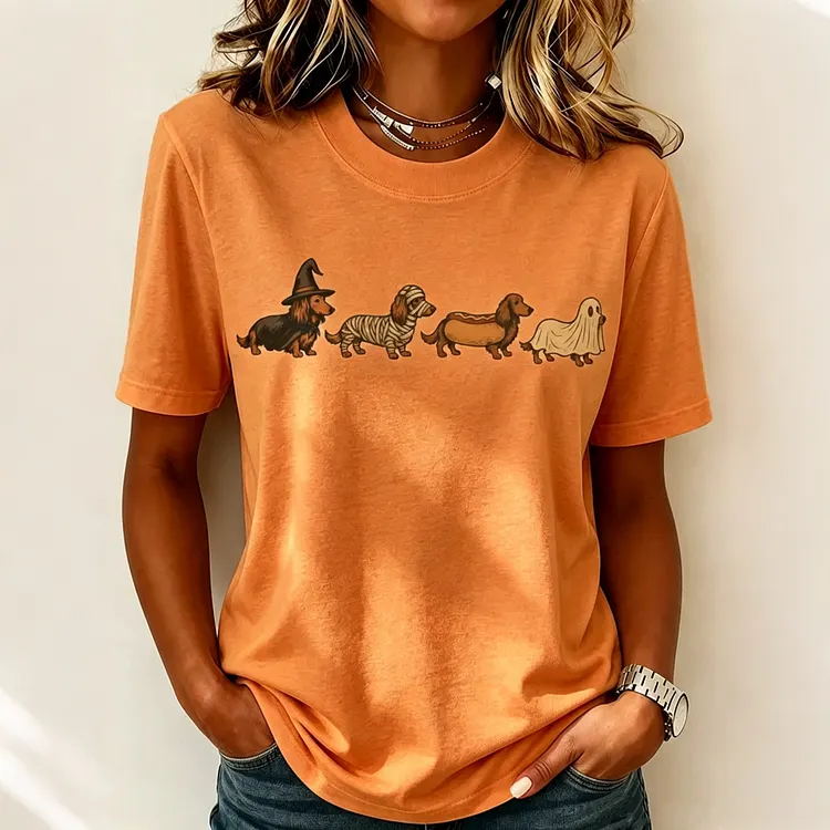Women's Halloween Dog Print Casual T-shirt