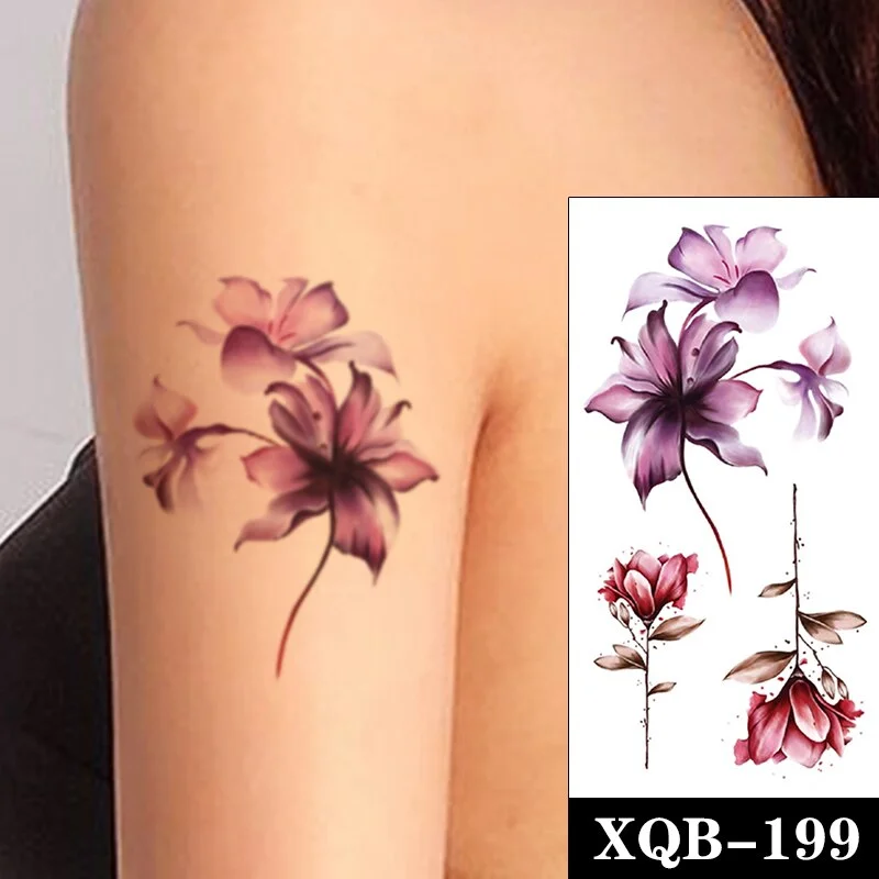Temporary Tattoo Stickers Watercolor Rose Magnolia Flower Leaves Fake Tattoos Waterproof Tatoos Arm Large Size for Women Girl