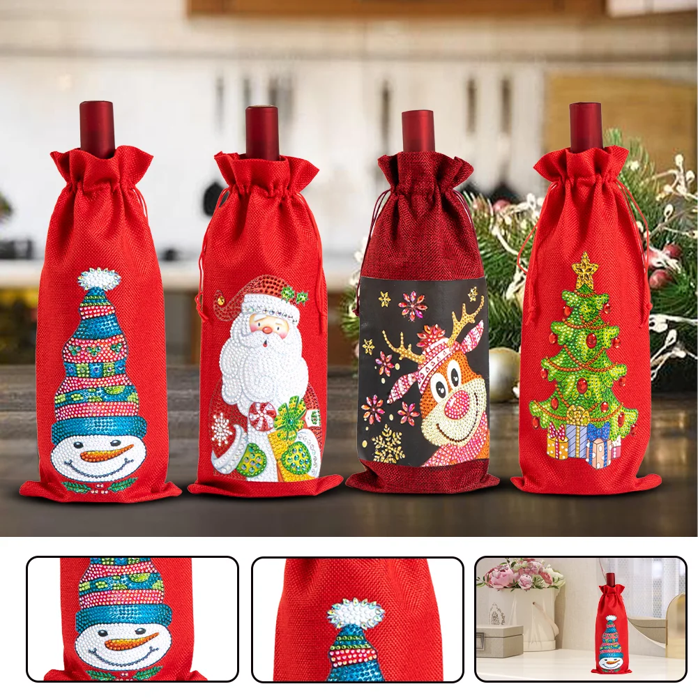 Christmas Special Shape Diamond Painting Wine Bottle Cover Set for Table Decor