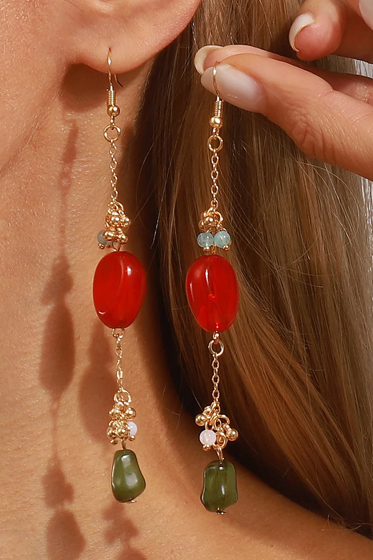 Retro Ethnic Style Geometric Multicolor Resin Tassel Earrings Necklace 2024 - Xpluswear