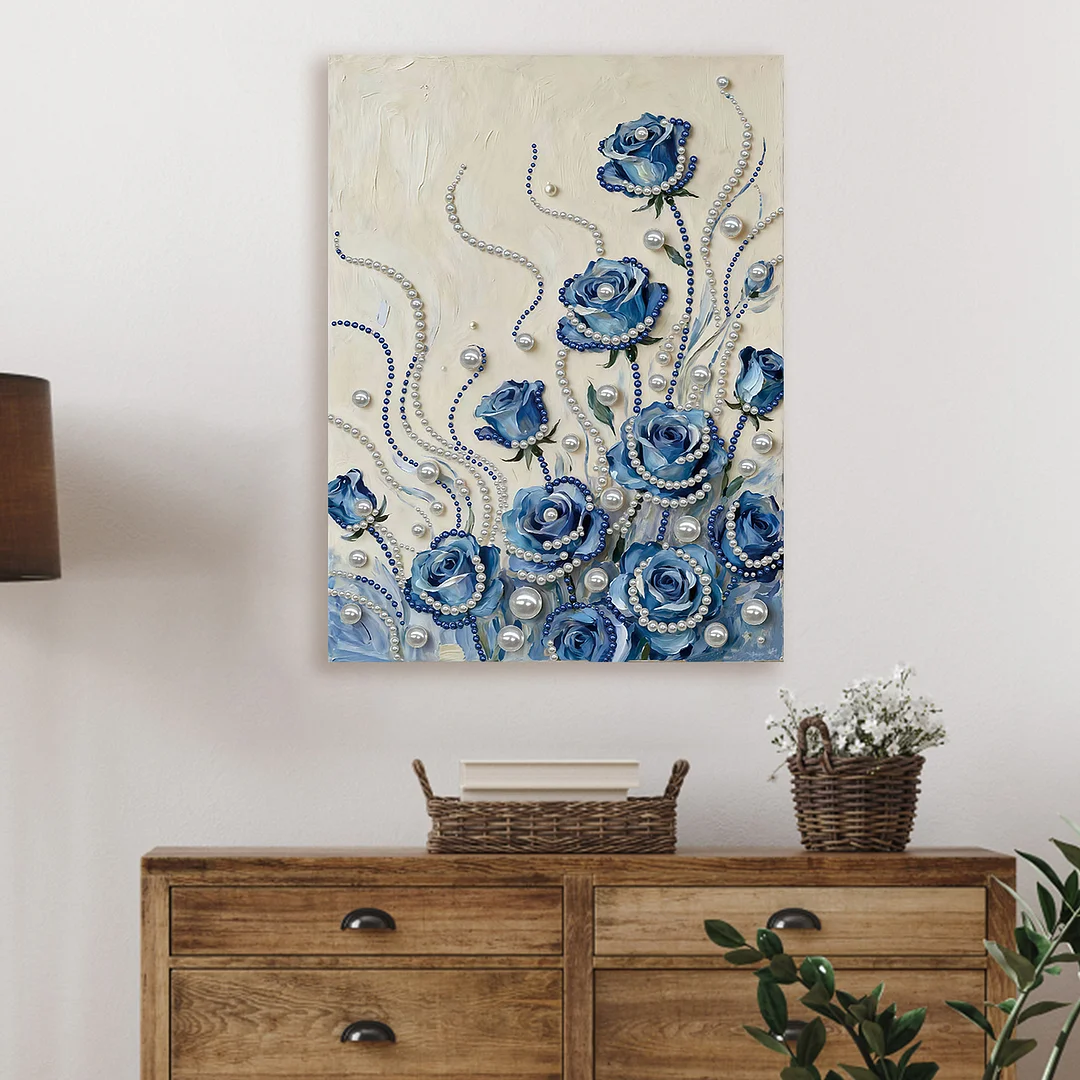 Blue Flowers DIY Pearl Diamond Art Kit for Adults Home Decor With Frame 30x40cm