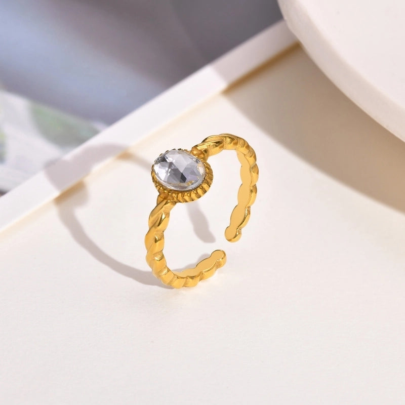 Fashion Oval 201 Stainless Steel Zircon Inlay Stainless Steel Rings