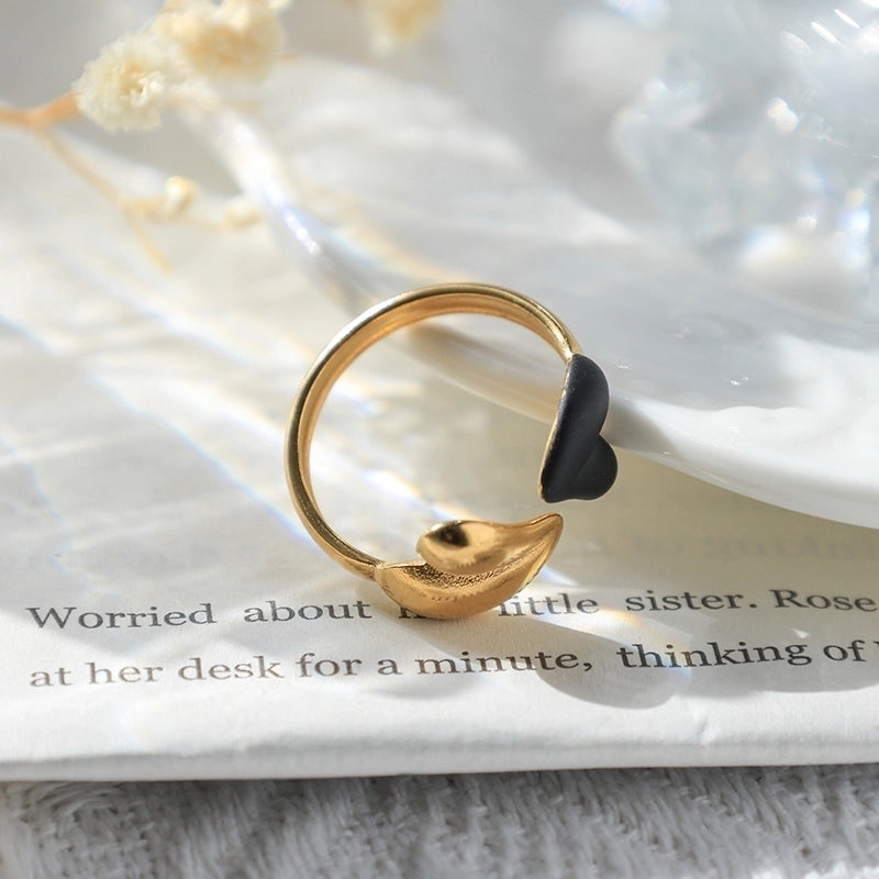 Elegant Sweet Heart Shape 304 Stainless Steel 14K Gold Plated Enamel Open Rings