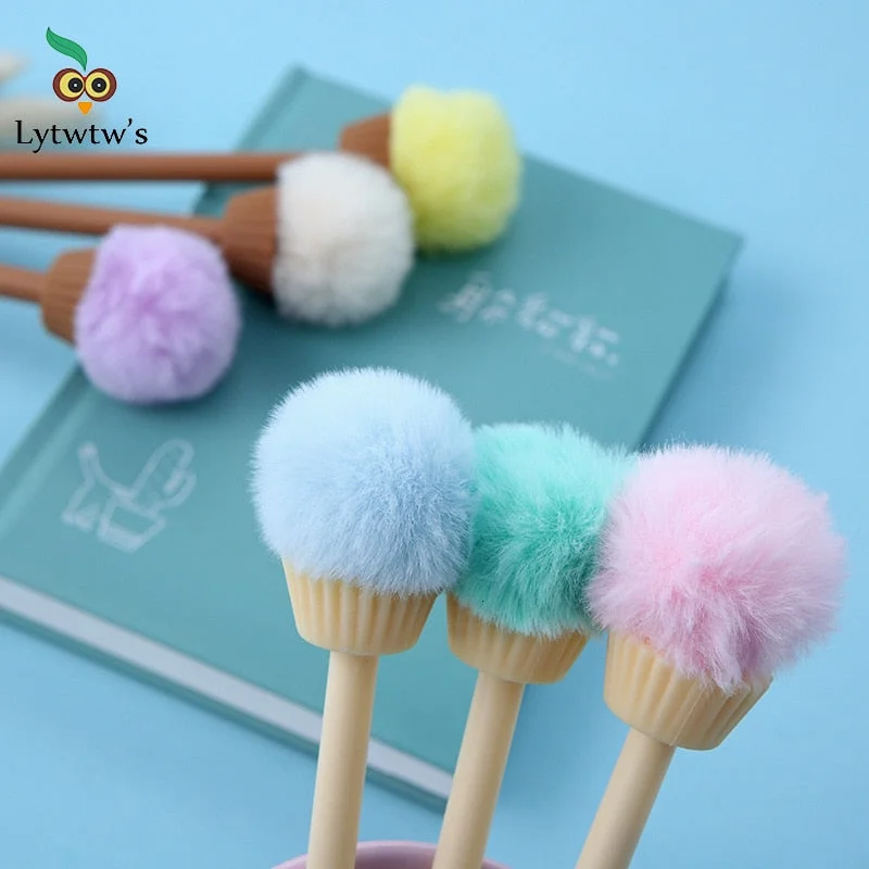 1 Pieces Lytwtw's Creative Cute Cartoon Ice Cream Cone Hair Ball Gel kawaii Pen Stationery Gift School Office Supplies