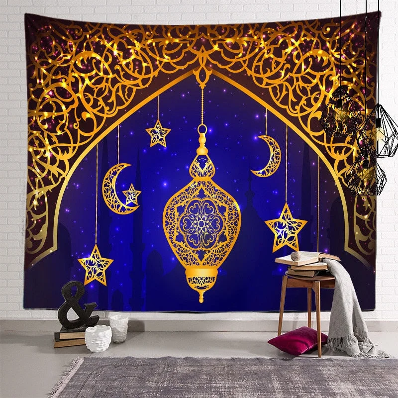 2021 Ramadan Decorations Home Tapestry Moon Star Eid Mubarak Wall Hanging Tapestries Decor Living Room Bedroom Background Decor