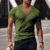 Mens Solid Color Classic V-neck Basic Tee by Inlyline
