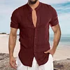 Gioiacombo™ Camicia a maniche corte in lino con colletto alla coreana estivo da uomo