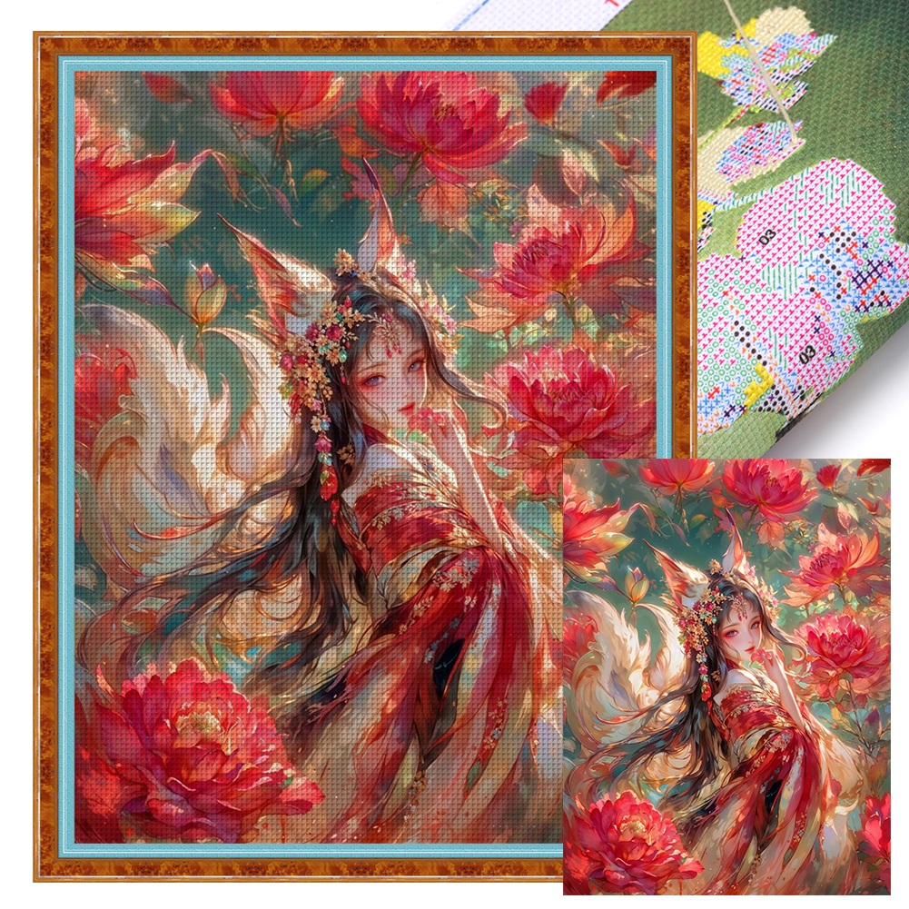 Fox Girl Full 11CT Pre-stamped Canvas(45*60cm) Cross Stitch