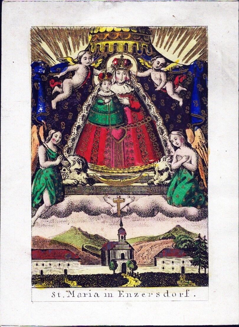 Sankt Mary Enzersdorf Pilgrimage Holy Icon Devotional Picture Coloured (Flo-4687