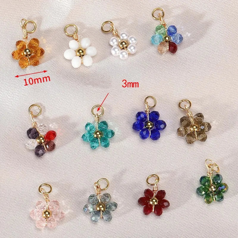 20 PCS/Package Diameter 10mm Hole 3~3.9mm 304 Stainless Steel Artificial Crystal Flower Pendant Jewelry Accessories
