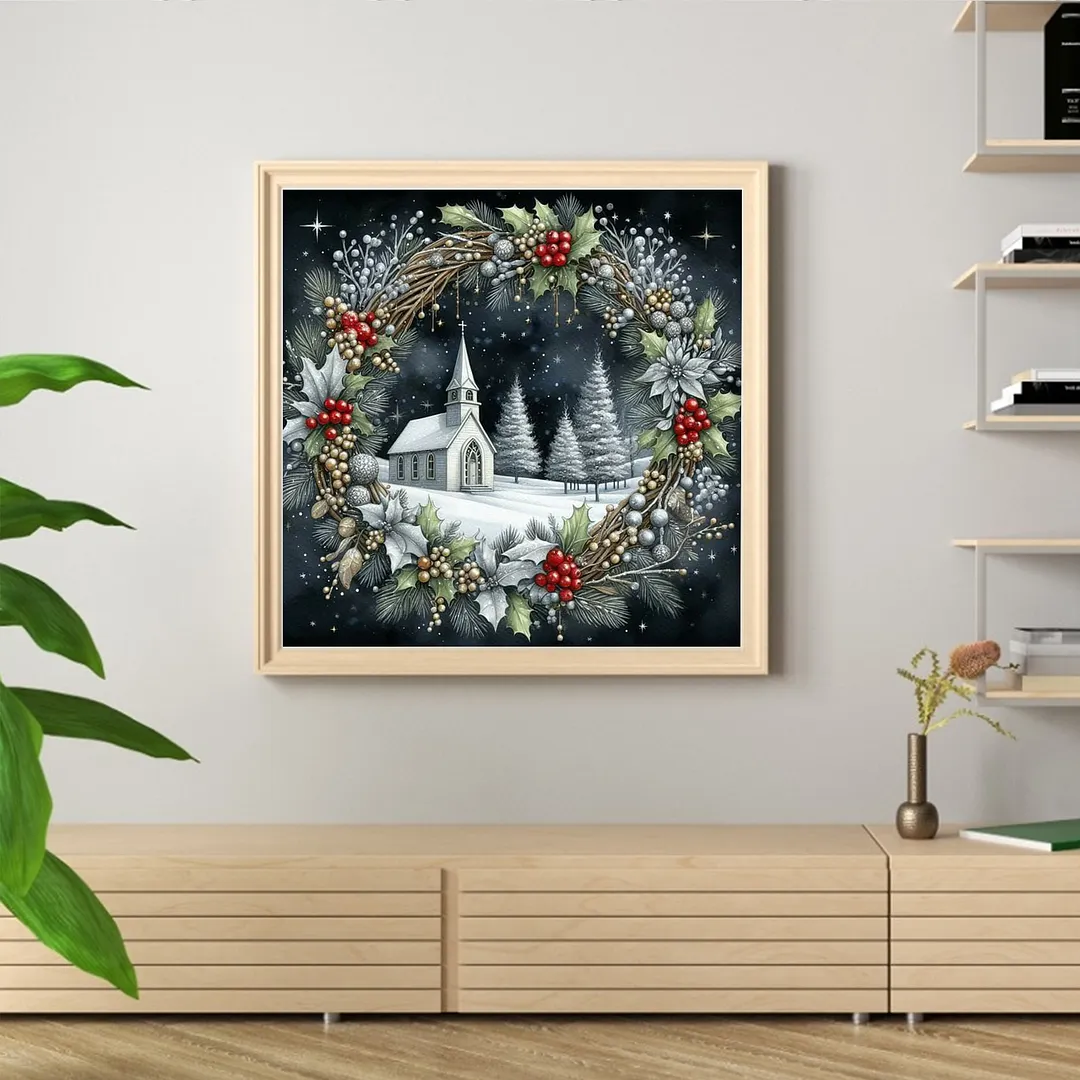 Green Xmas Scenery Full 14CT DIY Counted Cross Stitch Art Crafts Kits 40x40cm