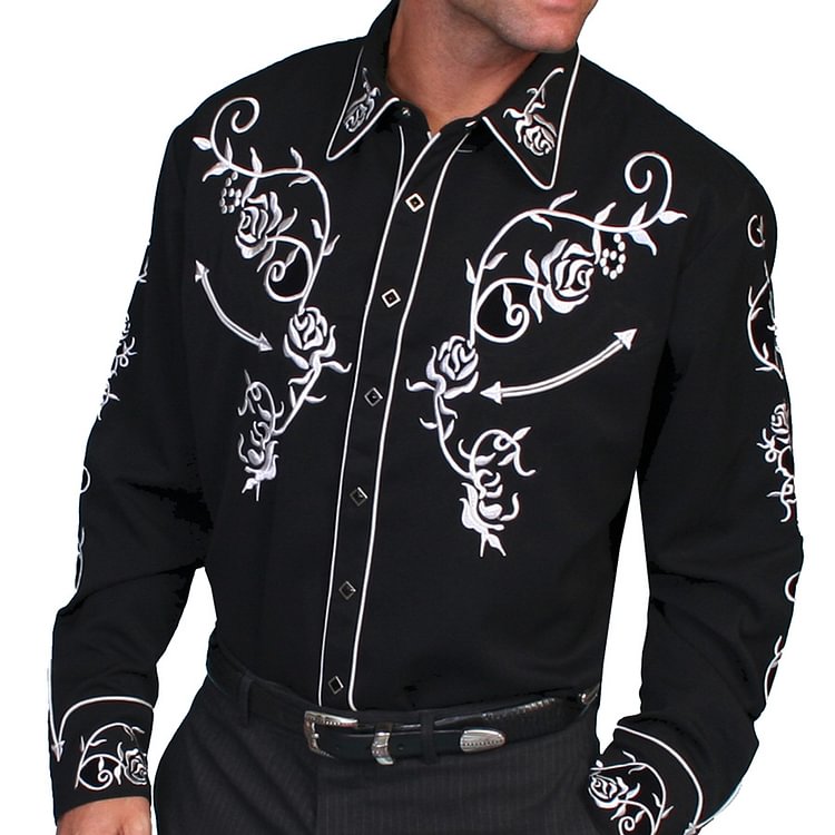 Men's Emerald Embroidered Long Sleeve Snap Western Shirt