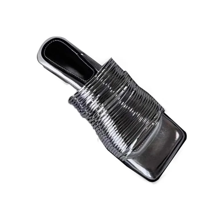 Yyvonne Head With Thin And Silver Cool Slippers Woman 2025 Summer High Heel Half-Dragging Wearing Silver Gold Simple Slippers