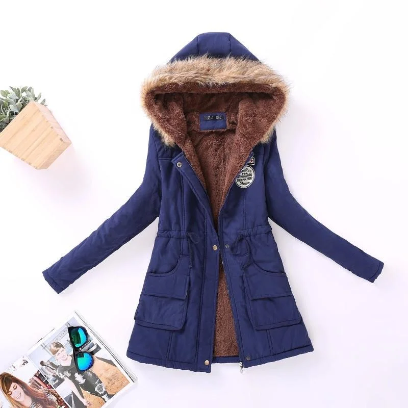 FTLZZ New Autumn Winter Women Jacket Cotton Padded Casual Slim Coat Emboridery Hooded Parkas Plus Size 3xl Wadded Overcoat