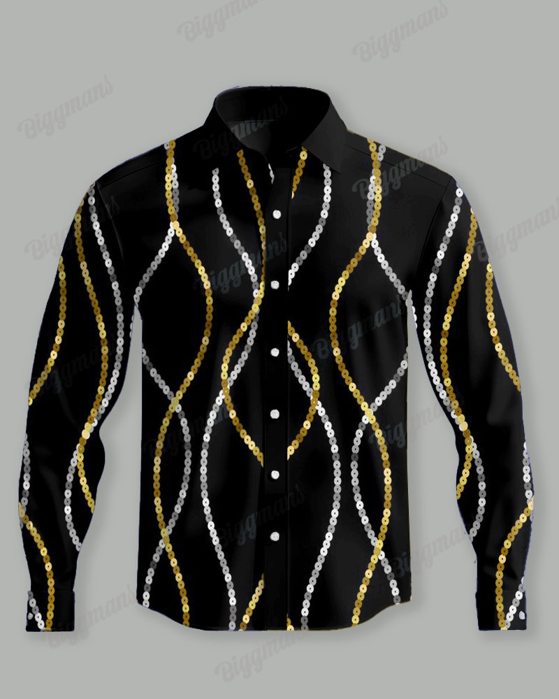 Men's Plus Size Gold Silver Color Block Flash Print Long Sleeve Shirt Trousers Suit
