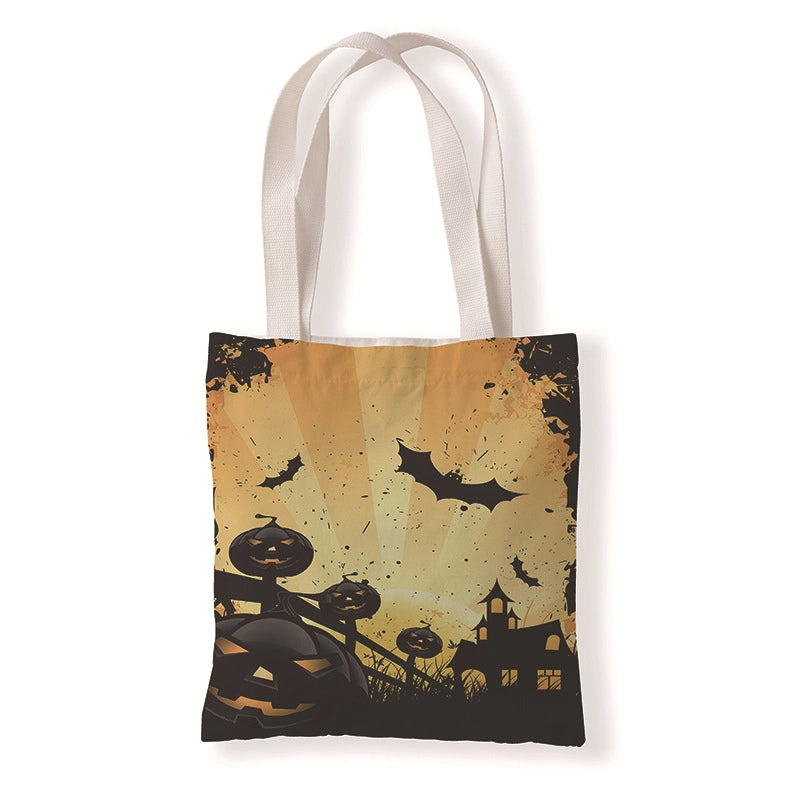 Halloween Women’s Medium Canvas Pumpkin Letter Elegant Streetwear Square Open Canvas Bag