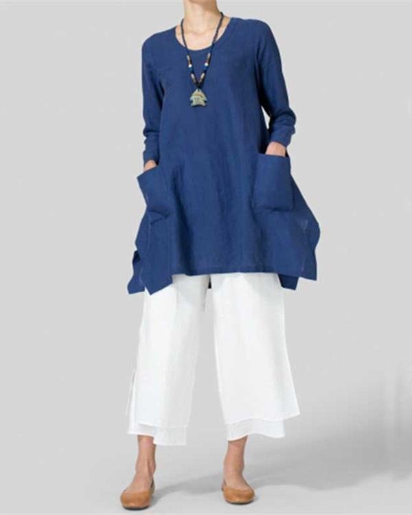 Irregular Loose Plus Size Cotton & Linen Blouses Tops