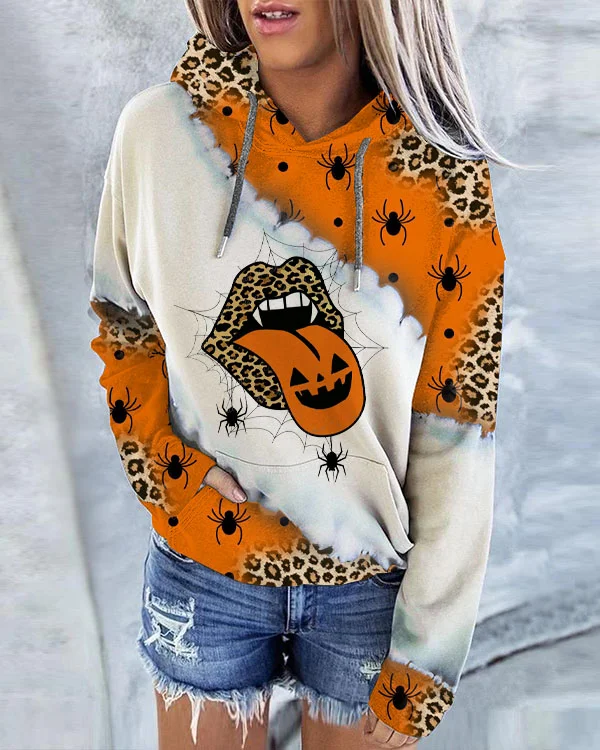 Women's Halloween Print Hoodie Long Sleeve Sweatshirt