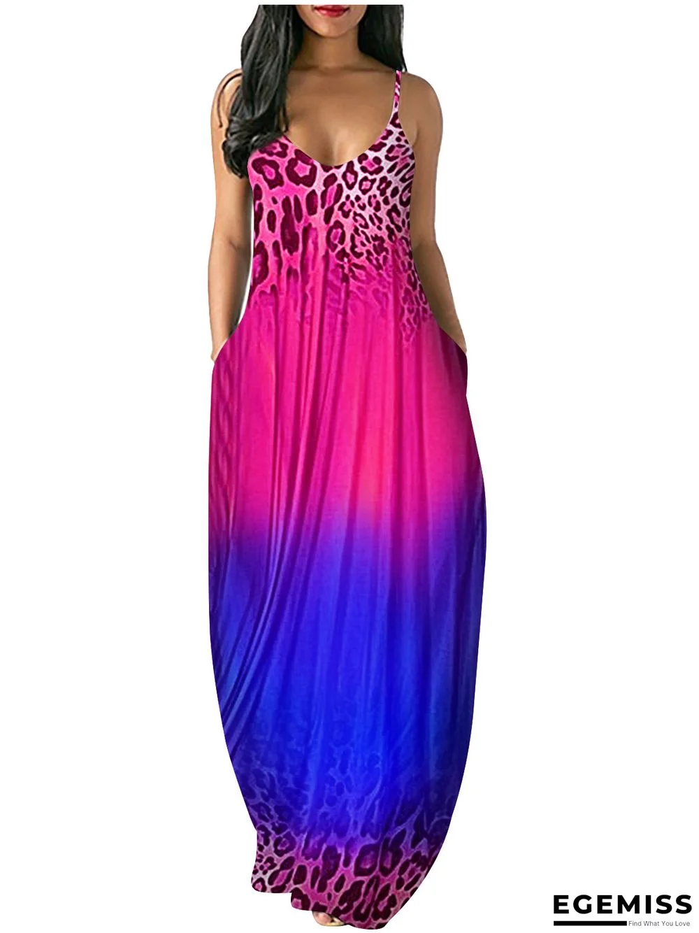 Casual Printed Dress Gradient Suspender Skirt Loose Skirt | EGEMISS