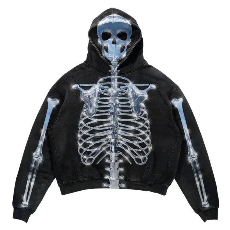 Brownm New European and American Men Casual Sweater Street Fashion Brand YK2 Skull 3D Digital Print Couple Hooded Sweater