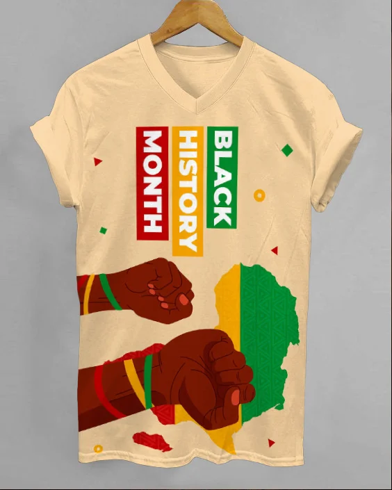 Black History Mouth Letters V-neck Short Sleeve Tshirt