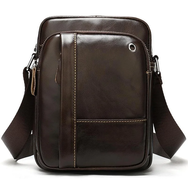 Mens Casual Leather Sling Shoulder Bag With Earphone Hole